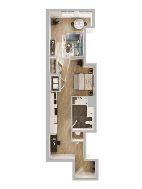 Floor plan for studio, 1 bath, 692 sqft